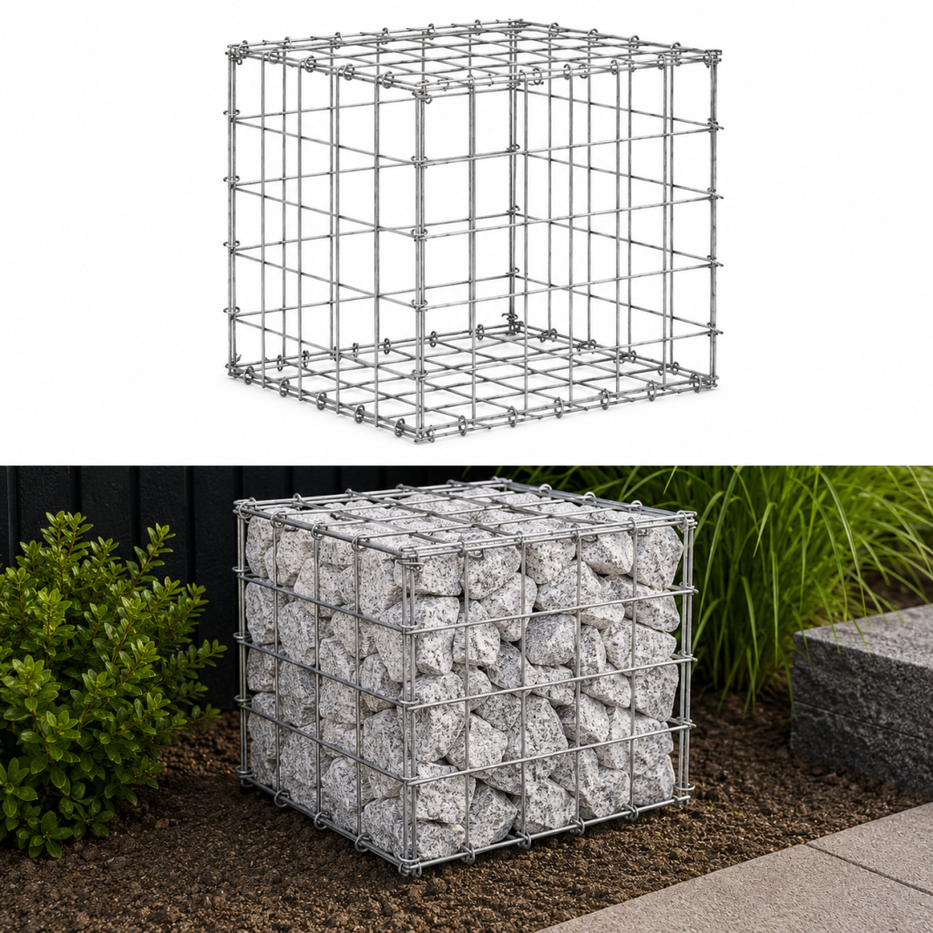 Gabionenkorb 0,5 x 0,5 x 0,5 m — Masche 100 x 100 mm für Garten und Landschaftsbau