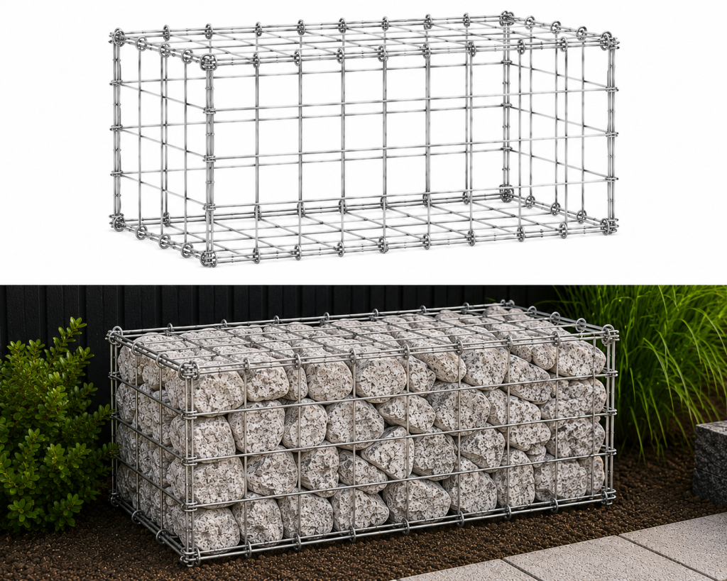 Gabionenkorb 1,0 x 0,5 x 0,5 m — verzinkter Gabionenkorb mit Masche 100 x 100 mm