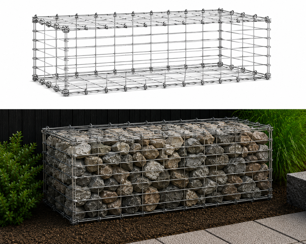 Gabionenkorb 1,0 x 0,5 x 0,5 m Horizontal — verzinkter Gabionenkorb mit Masche 50 x 100 mm